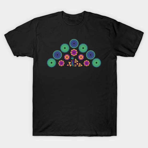 Mandala Peacock | Rainbow Polygons Black T-Shirt by aRtVerse